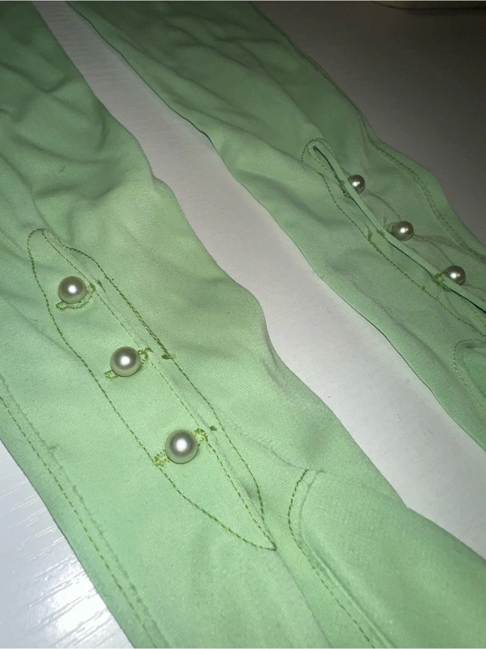 Vtg Pastel Green 22” Opera Gloves w/ Pearl Buttons